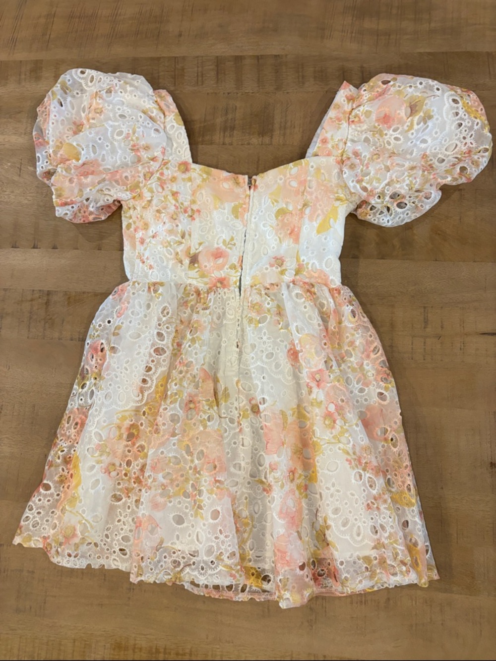 Altar'd State White Eyelet Mini Dress with Pastel Floral - Picture 8 of 9